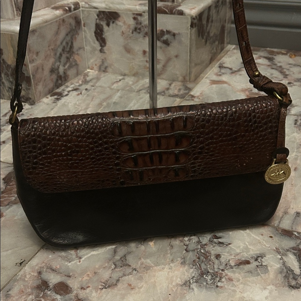 Brahmin Elegant Brown Crocodile-Embossed Shoulder Bag